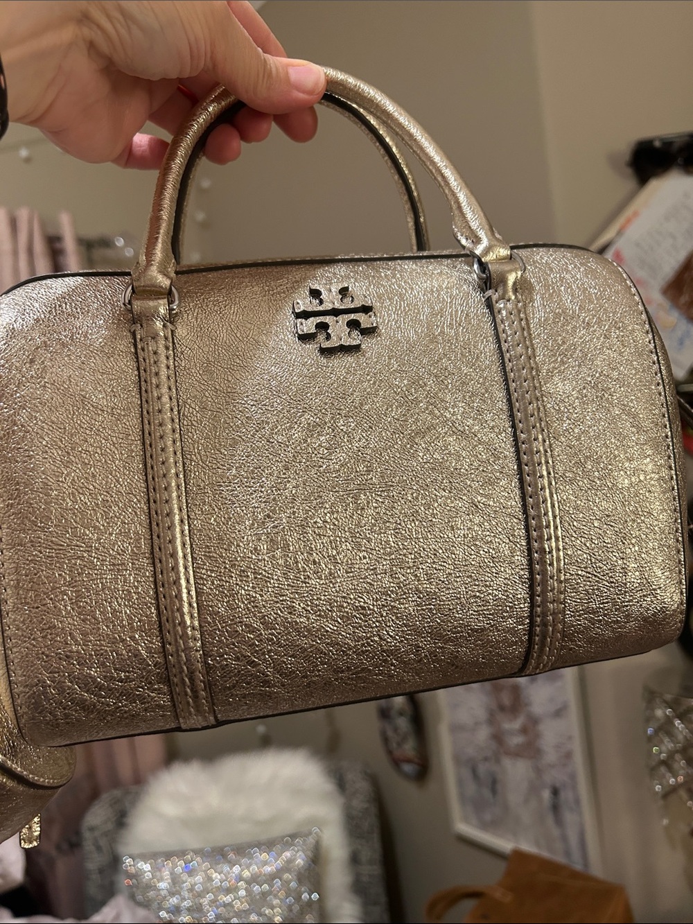 Tory Burch Metallic Champagne Thea Satchel